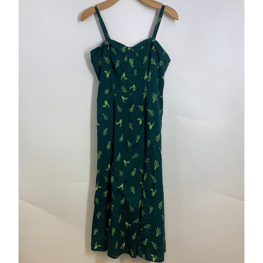 Modcloth Cactus Print Midi Sweetheart Neck Adjustable Straps Dress Size S